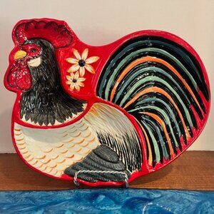 Fitz & Floyd Gourmet Homestead ROOSTER Divided Ceramic Serving Tray Platter